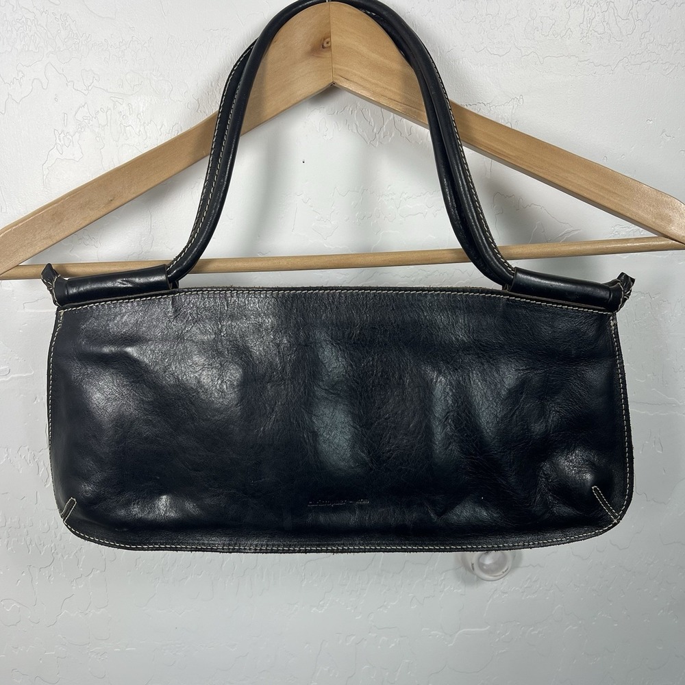 Christopher Kon Leather Hand Bag Purse Black Thin Unique Rare